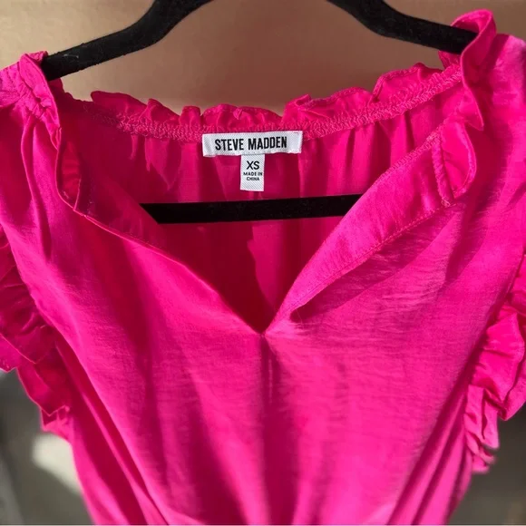 Steve Madden Hot Pink Ruffle Sleeve V-Neck Dress - Picture 3 of 3